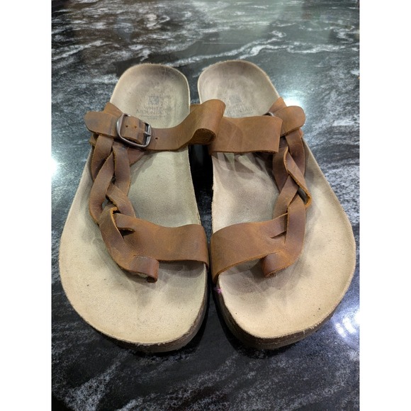 White Mountain Crawford‎ Women Footwear Leather Braided Toe Loop Sandals Size 9 - Picture 1 of 4